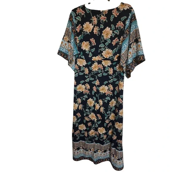 Chico's Floral Maxi Dress Kimono‎ Sleeve Bohemian Style Black Size 0 - Picture 2 of 5